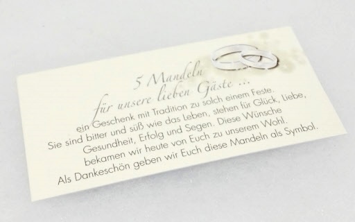 10 x Spruchkärtchen Mandelspruch Hochzeitsmandeln